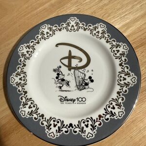 The English Lady Disney 100 Silver and White Plate Minnie and Mickey Mouse